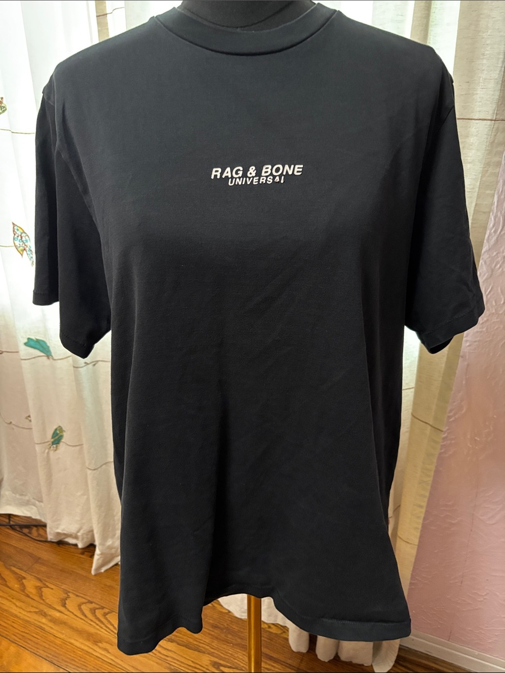 rag & bone Black Tee with Small White Center Logo - Minimal Crew